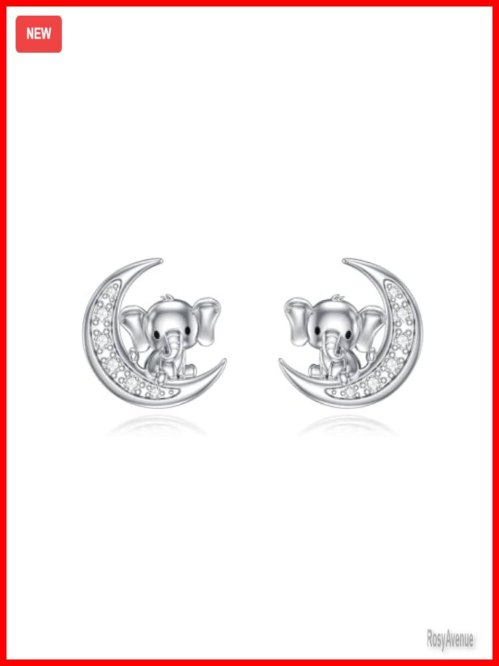 Sterling Silver Elephant Stud Earrings Lab-Grown Diamond